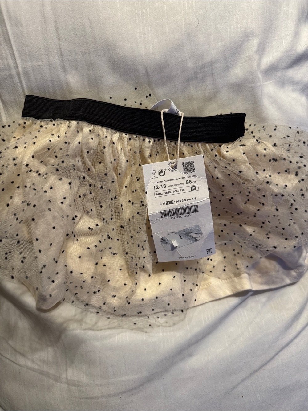Zara Cream Tulle Skirt with Black Polka Dot and Black Waistband